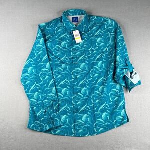 Guy Harvey Shirt Medium Teal Fish Print Button Up Long Sleeve Mens New NWT